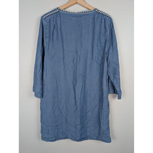 Kenneth Cole Reaction Dress Western Sz L Blue Tencel Chambray Embroidered Tunic - Picture 2 of 9